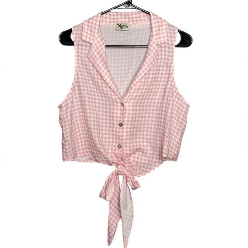 Show Me Your Mumu Pink Gingham Tie Front Crop Top